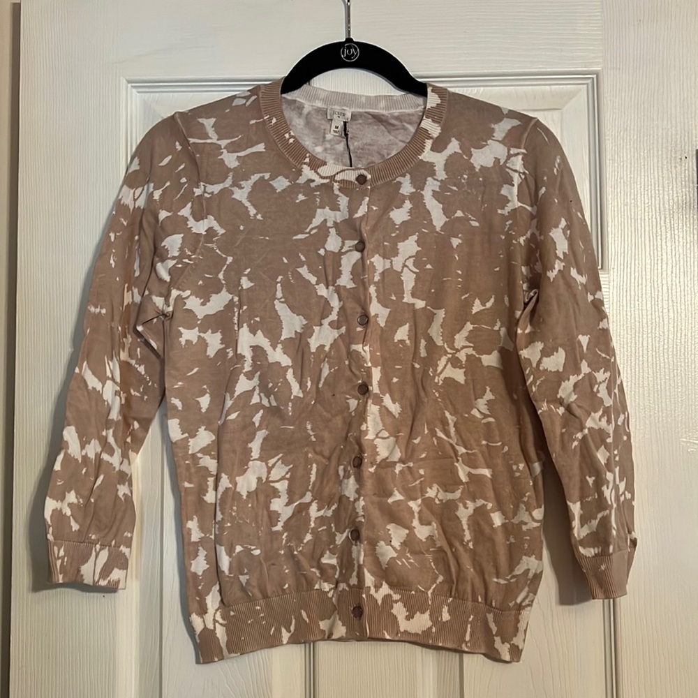 J. Crew tan and white floral pattern cardigan.